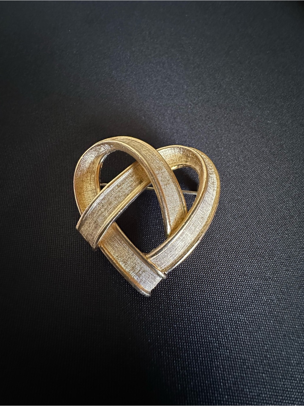 Vintage Coro Twisted Heart Ribbon Brushed Texture Brooch
